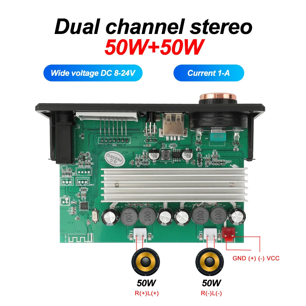 200W Amplifier Bluetooth 5.3 DIY MP3 WAV Decoder Board DC 12V 50W 100W Wireless Car USB MP3 Player TF Card Slot USB FM with Mic