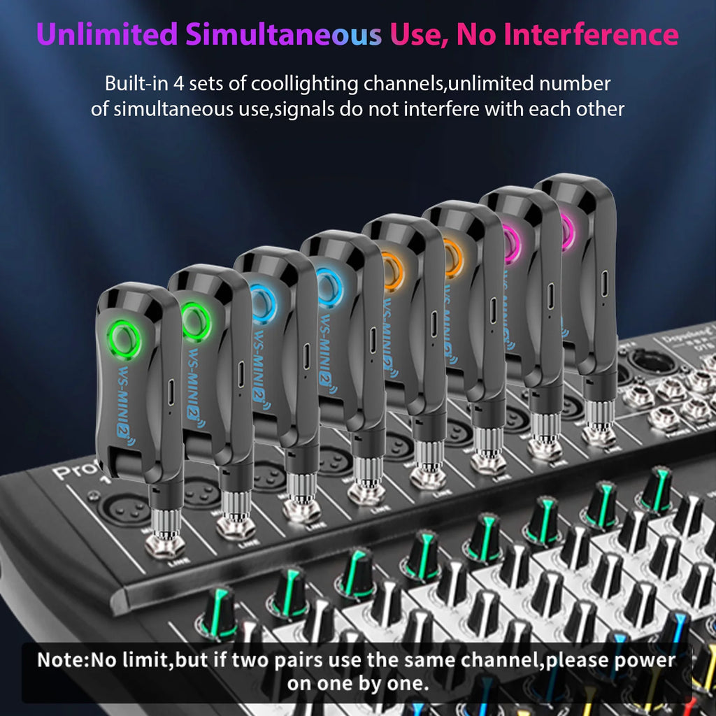 2.4G Wireless Guitar System Rechargeable Portable Transmitter Receiver Set with Charging Compartment Audio System 4 Channel