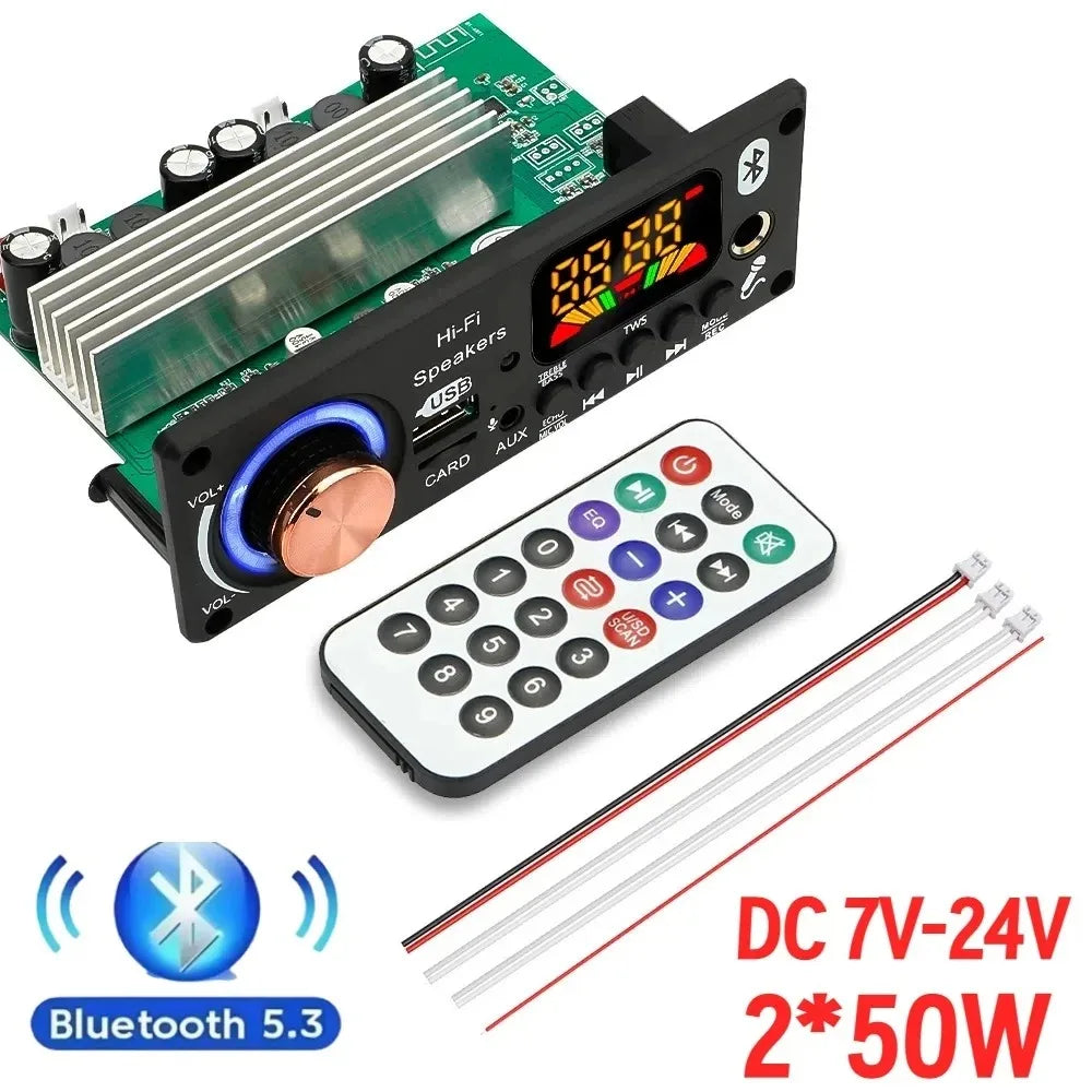 200W Amplifier Bluetooth 5.3 DIY MP3 WAV Decoder Board DC 12V 50W 100W Wireless Car USB MP3 Player TF Card Slot USB FM with Mic