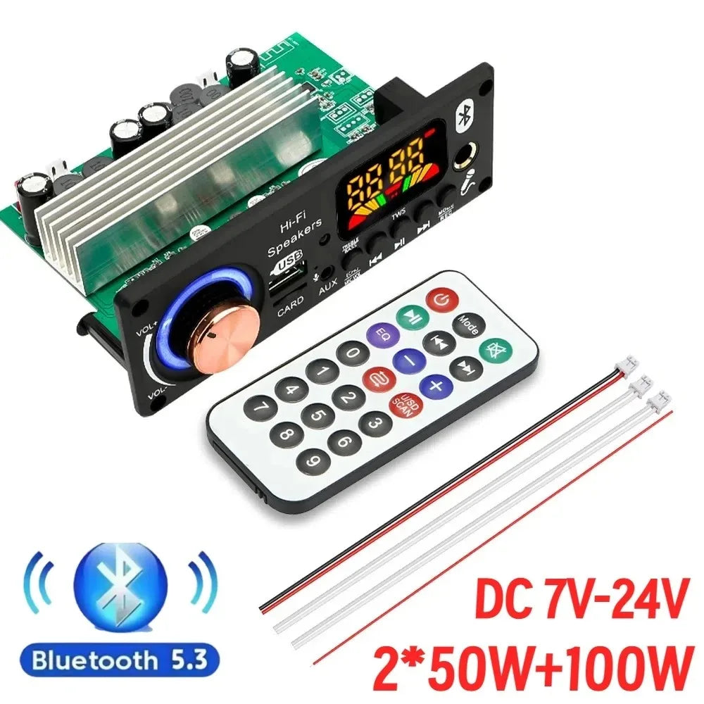 200W Amplifier Bluetooth 5.3 DIY MP3 WAV Decoder Board DC 12V 50W 100W Wireless Car USB MP3 Player TF Card Slot USB FM with Mic