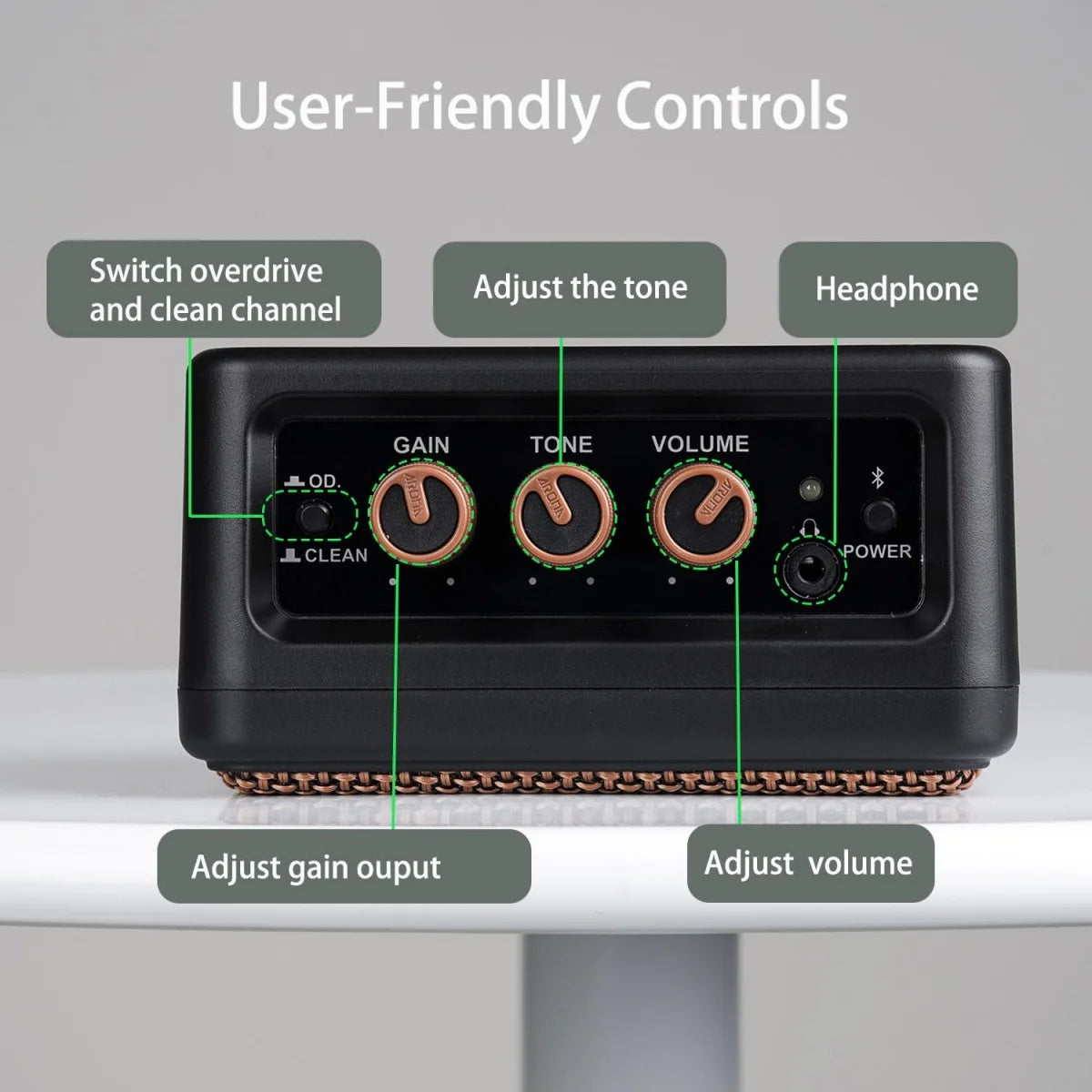 Aroma AG-04 Guitar Amplifier 5W Output Dual Speaker w/BT Wireless /Rechargeable Battery/Headphone Aux Jack Guitar Amp
