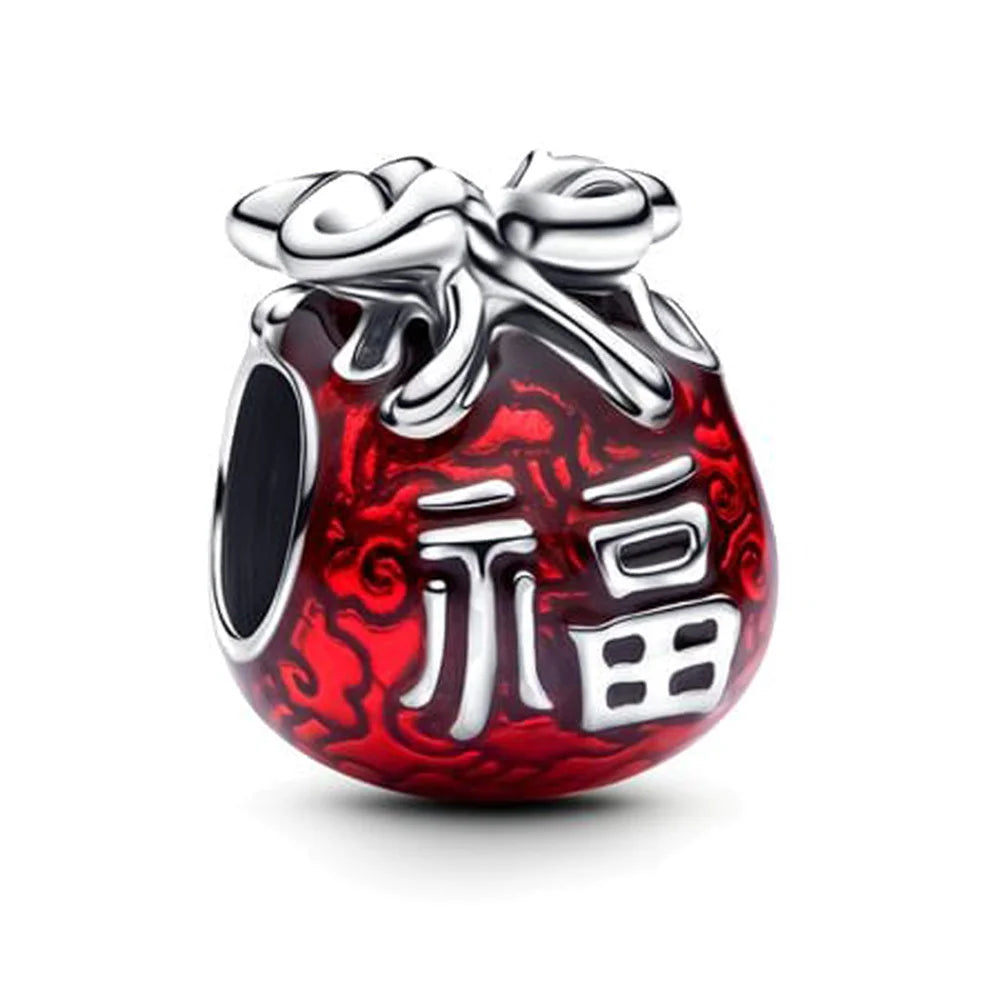 2025 New Valentine's Day Gift  Rose Lucky Bag Love Heart Dangle Charm Fit Original Pan Bracelet DIY Women Jewelry Accessories