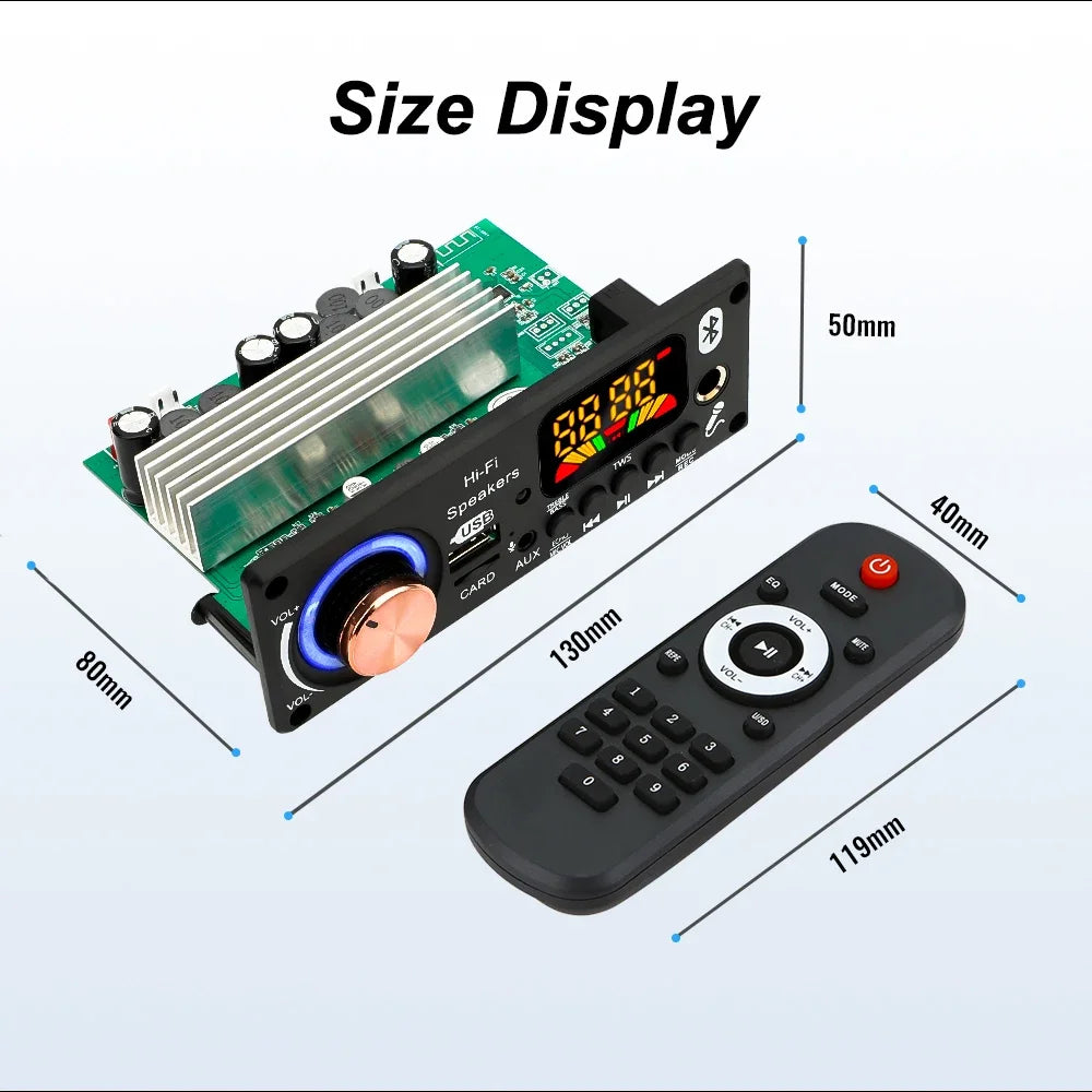 200W Amplifier Bluetooth 5.3 DIY MP3 WAV Decoder Board DC 12V 50W 100W Wireless Car USB MP3 Player TF Card Slot USB FM with Mic
