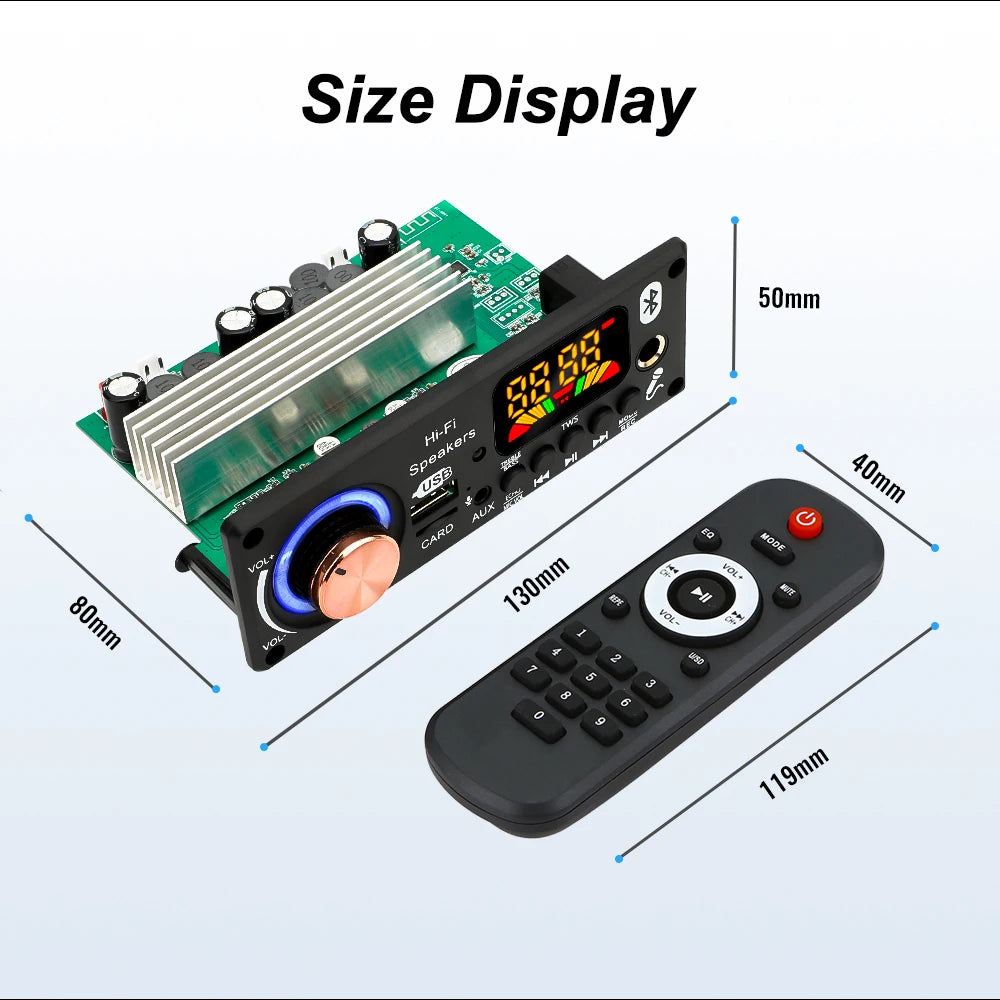 200W Amplifier Bluetooth 5.3 DIY MP3 WAV Decoder Board DC 12V 50W 100W Wireless Car USB MP3 Player TF Card Slot USB FM with Mic
