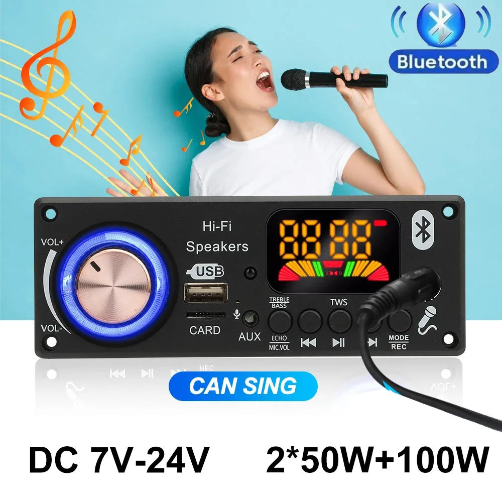 200W Amplifier Bluetooth 5.3 DIY MP3 WAV Decoder Board DC 12V 50W 100W Wireless Car USB MP3 Player TF Card Slot USB FM with Mic