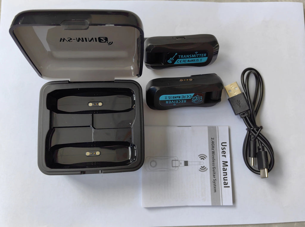 2.4G Wireless Guitar System Rechargeable Portable Transmitter Receiver Set with Charging Compartment Audio System 4 Channel