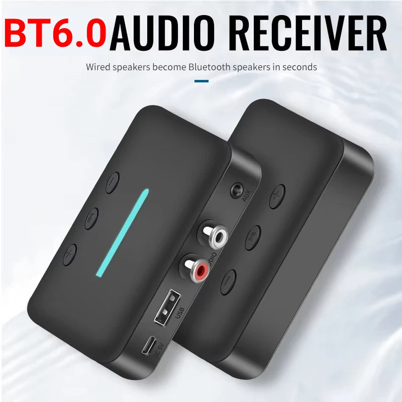 Bluetooth 6.0 Audio Receiver 3.5mm AUX RCA Wireless Audio Adapter Support U-Disk Playback For PC/TV/Car Kit/ Speaker Amplifier