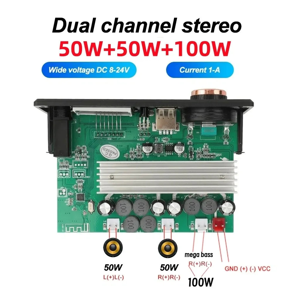200W Amplifier Bluetooth 5.3 DIY MP3 WAV Decoder Board DC 12V 50W 100W Wireless Car USB MP3 Player TF Card Slot USB FM with Mic