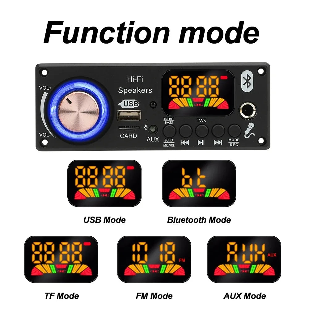 200W Amplifier Bluetooth 5.3 DIY MP3 WAV Decoder Board DC 12V 50W 100W Wireless Car USB MP3 Player TF Card Slot USB FM with Mic