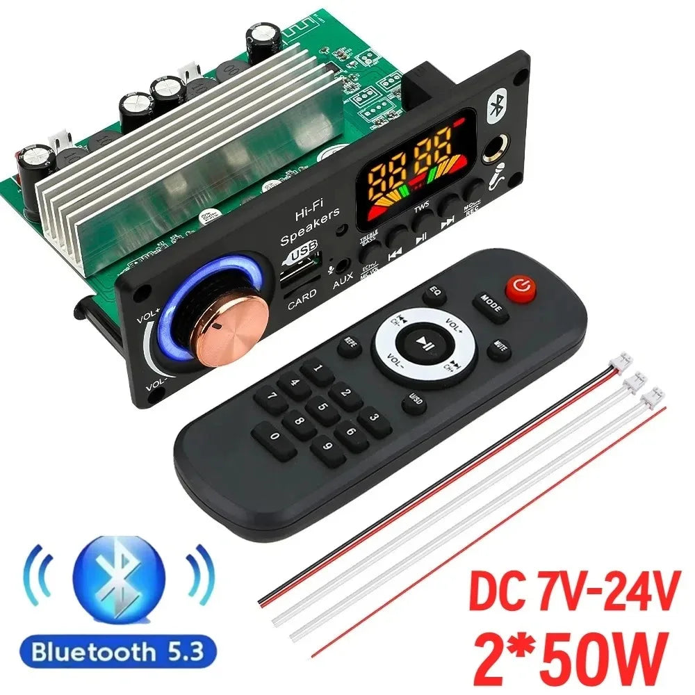 200W Amplifier Bluetooth 5.3 DIY MP3 WAV Decoder Board DC 12V 50W 100W Wireless Car USB MP3 Player TF Card Slot USB FM with Mic