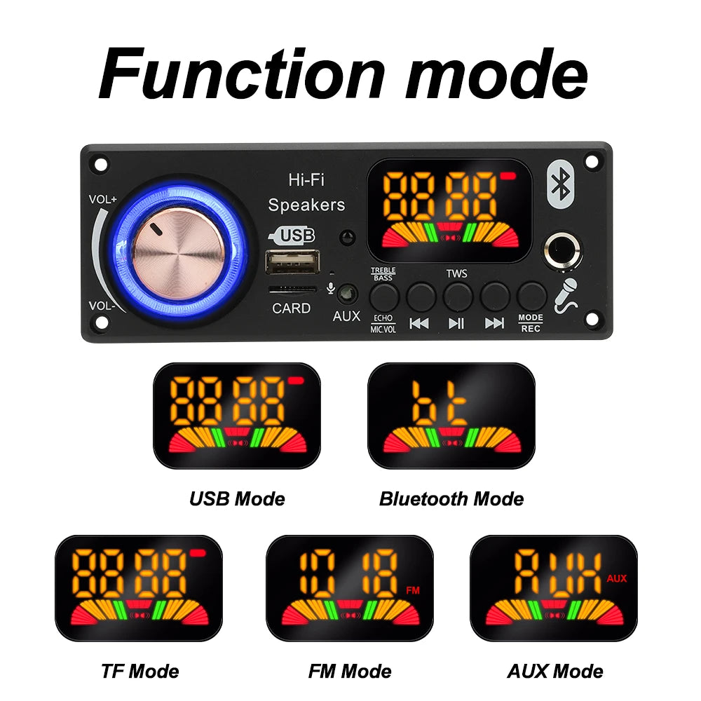 200W Amplifier Bluetooth 5.3 DIY MP3 WAV Decoder Board DC 12V 50W 100W Wireless Car USB MP3 Player TF Card Slot USB FM with Mic