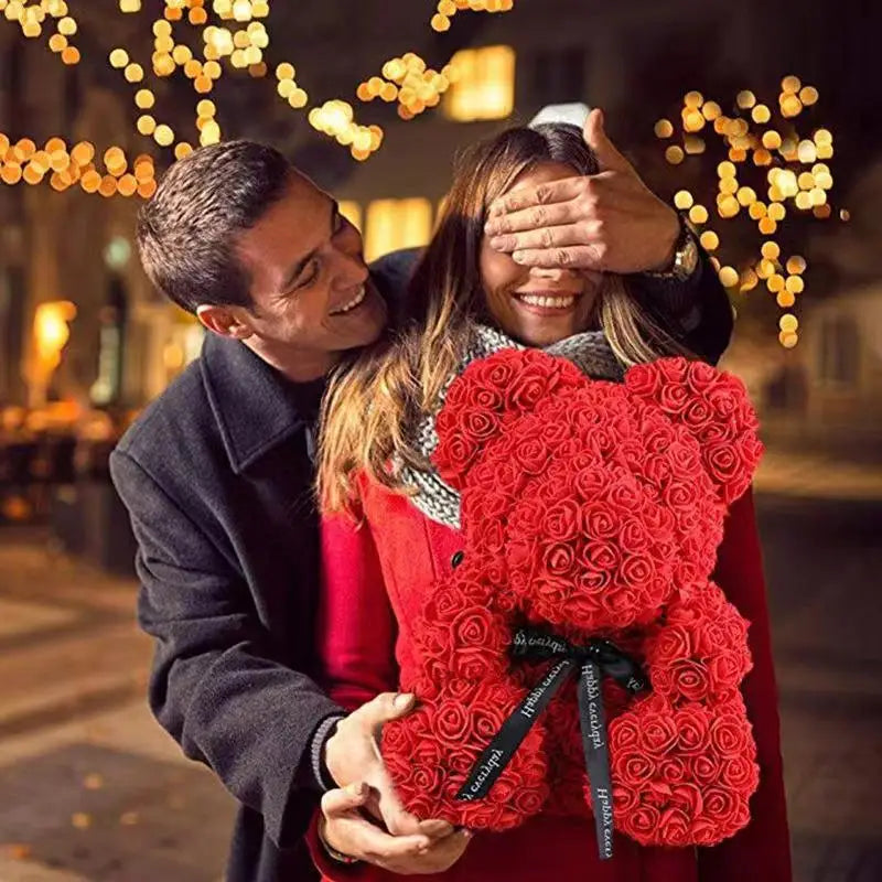 1pc Valentine's Day Gift Creative Rose Bear Gift Box PE Flower Romantic Foam Bear Hug Bear