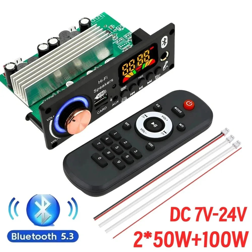 200W Amplifier Bluetooth 5.3 DIY MP3 WAV Decoder Board DC 12V 50W 100W Wireless Car USB MP3 Player TF Card Slot USB FM with Mic