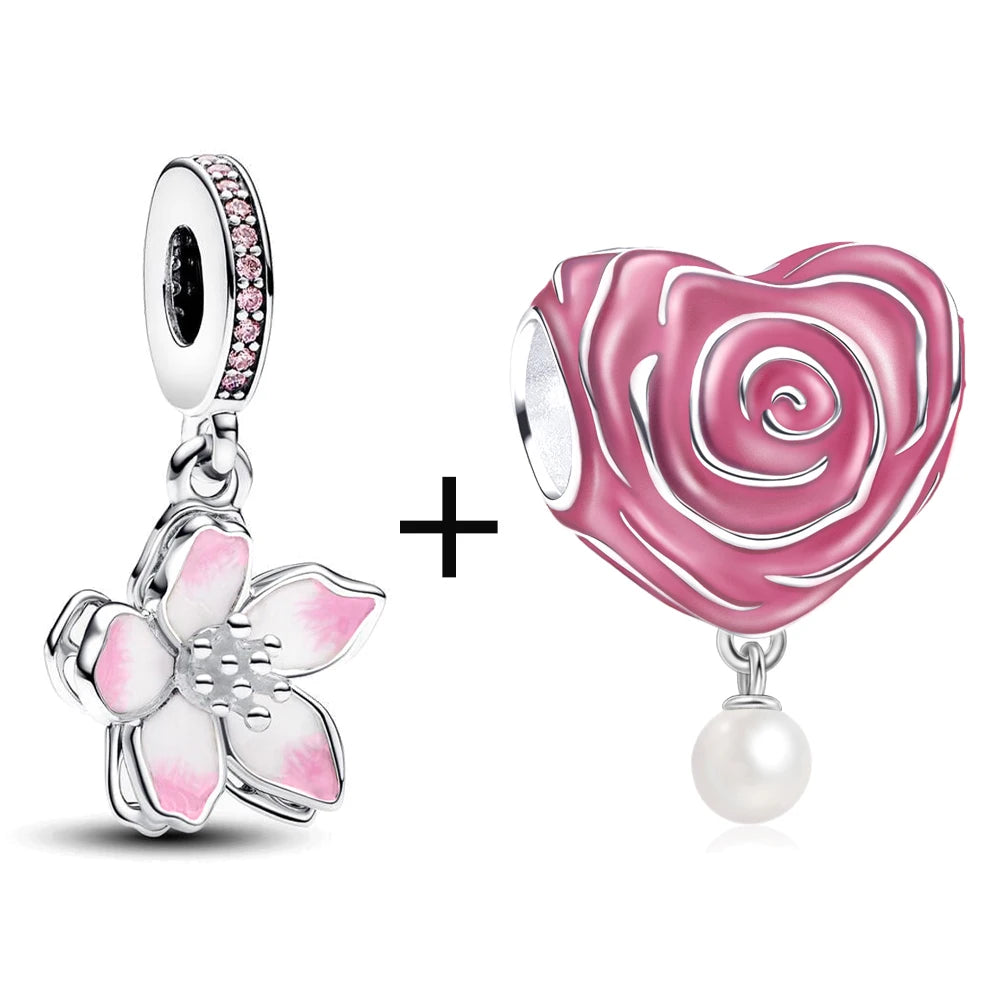 2025 New Valentine's Day Gift  Rose Lucky Bag Love Heart Dangle Charm Fit Original Pan Bracelet DIY Women Jewelry Accessories